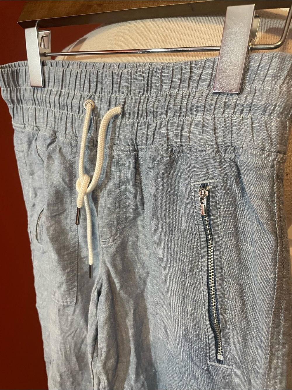 Athleta Women’s Cabo 100% Linen Chambray Wide Leg Elastic Coastal Pants - Picture 3 of 6